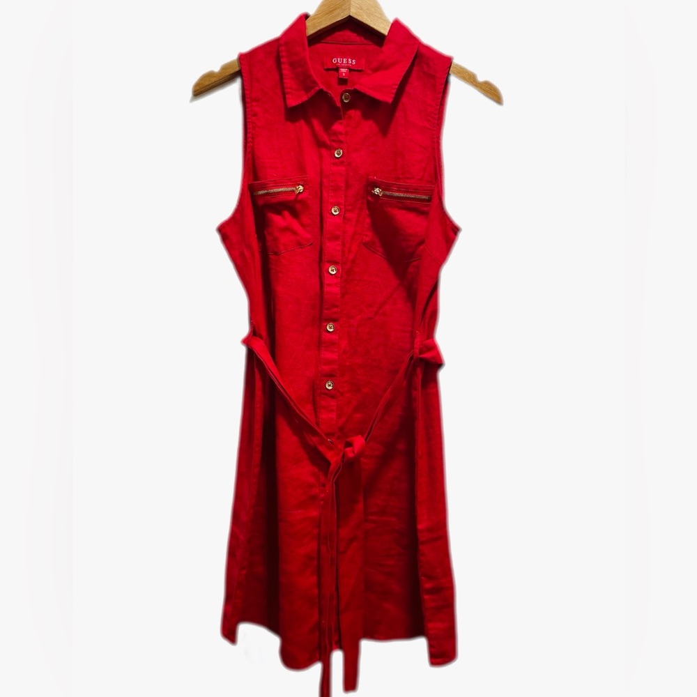 Sleeveless Red Button-Up Dress